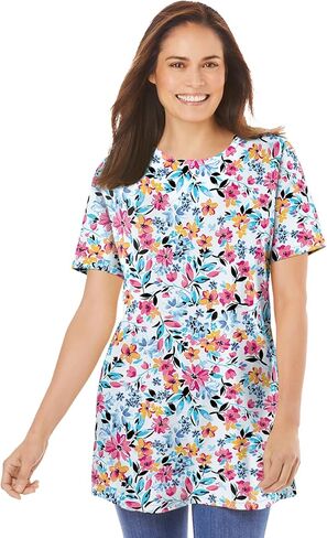 Woman Within Plus Size Perfect Printed Crewneck Tunic in Saudi Arabia