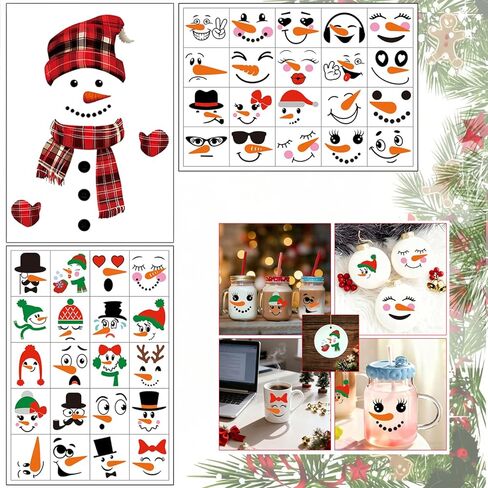 41PCS Snowman Face Stickers,for Crafts Christmas Ornaments, DIY Vinyl Transfers Christmas Tree Decals, Winter Cute Snowman Face Clings，for Glass Cups, Mugs, Jars Bottles Window Xmas Holiday Decoration in Saudi Arabia