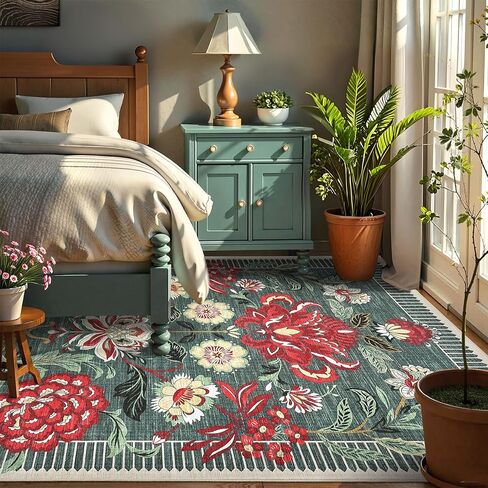 garveehome الأزهار عيد الميلاد السجاد قابل للغسل 5x7 منطقة البساط لغرفة المعيشة، رمادي أخضر خمر بوهو كوخ رمي السجاد منخفضة كومة السجاد لغرفة النوم الطعام الحضانة البساط in Saudi Arabia