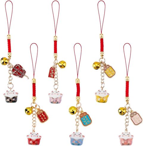WEBEEDY 6 أنماط محظوظ بيكونينغ القط سلاسل المفاتيح Keyrings اليابانية Maneki Neko Kitty سلاسل المفاتيح الهاتف سحر الصينية فنغ شوي الزينة لحقيبة الظهر المحفظة الهواتف المحمولة شنقا الحلي هدية in Saudi Arabia