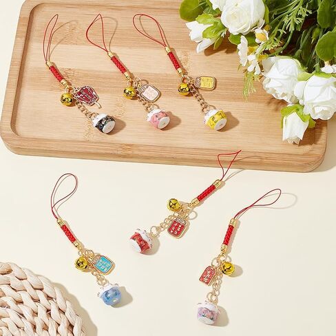 WEBEEDY 6 أنماط محظوظ بيكونينغ القط سلاسل المفاتيح Keyrings اليابانية Maneki Neko Kitty سلاسل المفاتيح الهاتف سحر الصينية فنغ شوي الزينة لحقيبة الظهر المحفظة الهواتف المحمولة شنقا الحلي هدية in Saudi Arabia