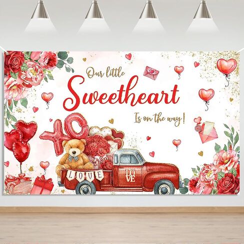 Mocsicka Valentine's Day Baby Shower Backdrop 7x5ft Valentine's Day Theme Baby Shower Decorations Background A Little Sweetheart is on The Way Photography Background in Saudi Arabia