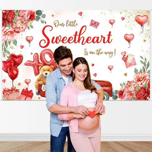 Mocsicka Valentine's Day Baby Shower Backdrop 7x5ft Valentine's Day Theme Baby Shower Decorations Background A Little Sweetheart is on The Way Photography Background in Saudi Arabia