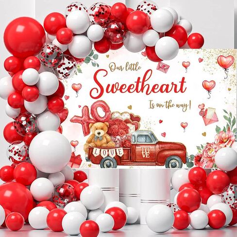 Mocsicka Valentine's Day Baby Shower Backdrop 7x5ft Valentine's Day Theme Baby Shower Decorations Background A Little Sweetheart is on The Way Photography Background in Saudi Arabia