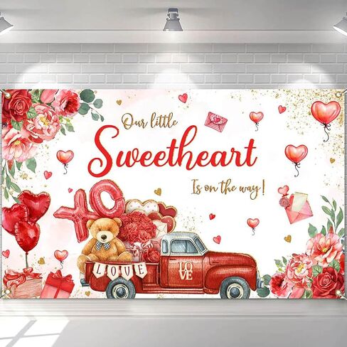Mocsicka Valentine's Day Baby Shower Backdrop 7x5ft Valentine's Day Theme Baby Shower Decorations Background A Little Sweetheart is on The Way Photography Background in Saudi Arabia