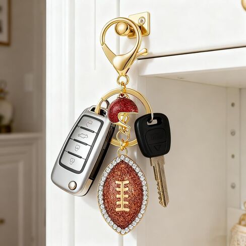 Gold Tone Tennis Racket Ball Keychain - Sparkling Crystal Tennis Charm Keyring Ideal for Tennis Bags Handbag Purses in Saudi Arabia