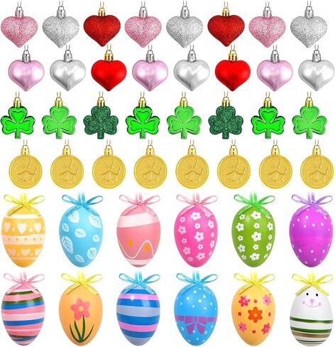 Valentines Day Decor Tree Ornaments Set, 108 PCS Hanging Ornaments for Valentine's Day St Patricks Easter, Romantic Decor Glitter Heart Shamrock Easter Egg for Home Wedding Dinner Gifts Party Table in Saudi Arabia