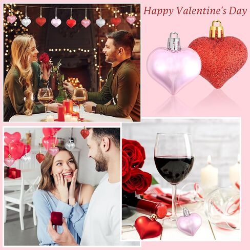 Valentines Day Decor Tree Ornaments Set, 108 PCS Hanging Ornaments for Valentine's Day St Patricks Easter, Romantic Decor Glitter Heart Shamrock Easter Egg for Home Wedding Dinner Gifts Party Table in Saudi Arabia