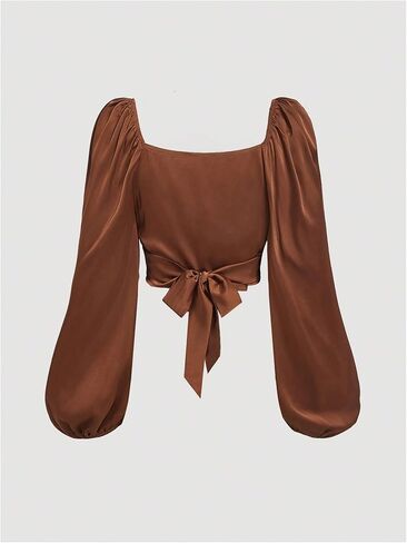 Floerns Women's Plus Size Satin Dressy Blouse Cross Wrap Tie Back Casual Tops in Saudi Arabia