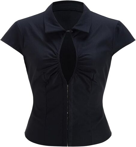 winkbay Women's Cut Out Collared Blouse Summer Cap Sleeve Fitted Shirts Going Out Tops in Saudi Arabia