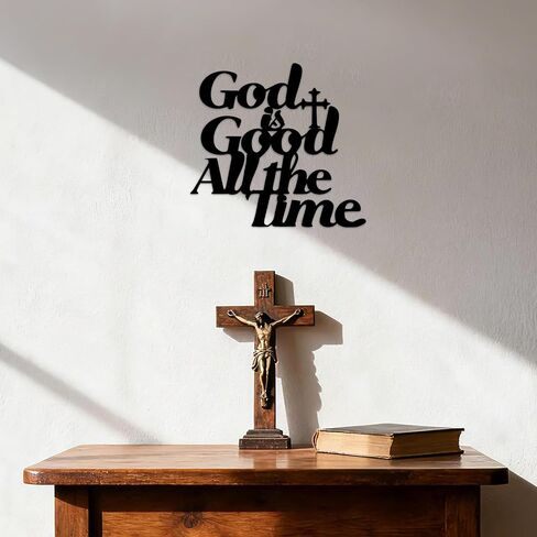 JEWLOVE لوحة فنية جدارية مسيحية - الله جيد، لوحة فنية جدارية دينية مع صلبان لتزيين الحائط، ديكور جدار معدني أسود لعيد الميلاد 12 × 11 بوصة in Kuwait