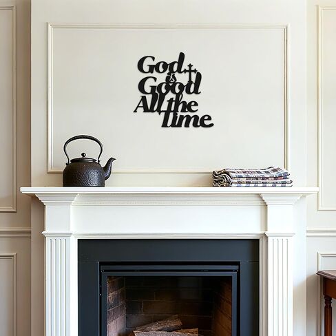 JEWLOVE لوحة فنية جدارية مسيحية - الله جيد، لوحة فنية جدارية دينية مع صلبان لتزيين الحائط، ديكور جدار معدني أسود لعيد الميلاد 12 × 11 بوصة in Kuwait