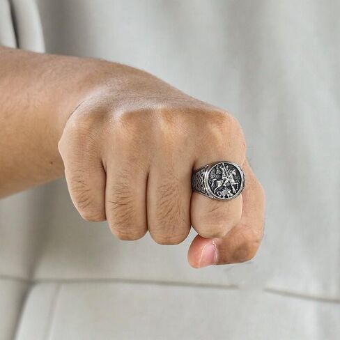 St. George and the Dragon Stainless Steel Ring – Bold Design, Comfortable Fit – Religious Symbol of Strength and Courage – Great for Men Size 7-13 in Saudi Arabia