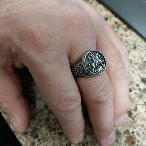 St. George and the Dragon Stainless Steel Ring – Bold Design, Comfortable Fit – Religious Symbol of Strength and Courage – Great for Men Size 7-13 in Saudi Arabia