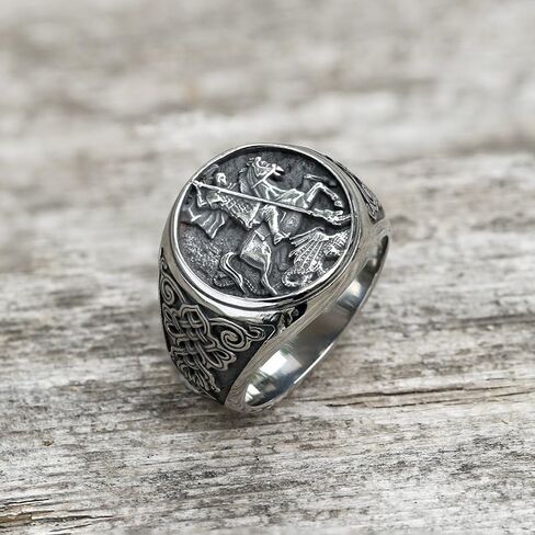 St. George and the Dragon Stainless Steel Ring – Bold Design, Comfortable Fit – Religious Symbol of Strength and Courage – Great for Men Size 7-13 in Saudi Arabia