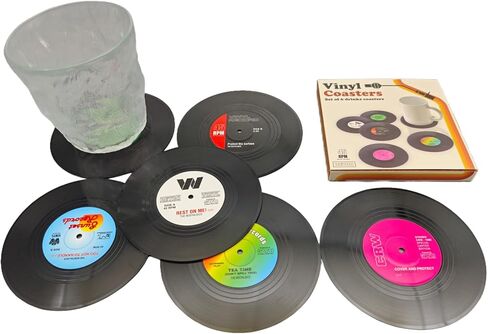 zulinlong 6-Coaster Set Retro Vinyl Coasters, Non-Slip & Heat-Resistant Cup Mats for Cold & Hot Drinks, Fits All Cup Types, Ideal Gift for Music Lovers & Retro Decor Fans (4.1 Inches) in Saudi Arabia