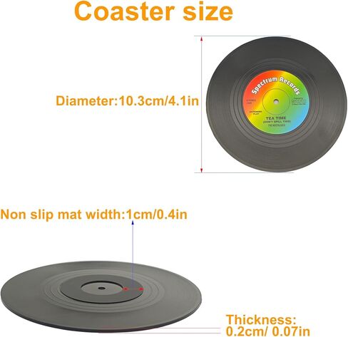 zulinlong 6-Coaster Set Retro Vinyl Coasters, Non-Slip & Heat-Resistant Cup Mats for Cold & Hot Drinks, Fits All Cup Types, Ideal Gift for Music Lovers & Retro Decor Fans (4.1 Inches) in Saudi Arabia