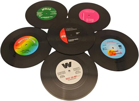 zulinlong 6-Coaster Set Retro Vinyl Coasters, Non-Slip & Heat-Resistant Cup Mats for Cold & Hot Drinks, Fits All Cup Types, Ideal Gift for Music Lovers & Retro Decor Fans (4.1 Inches) in Saudi Arabia