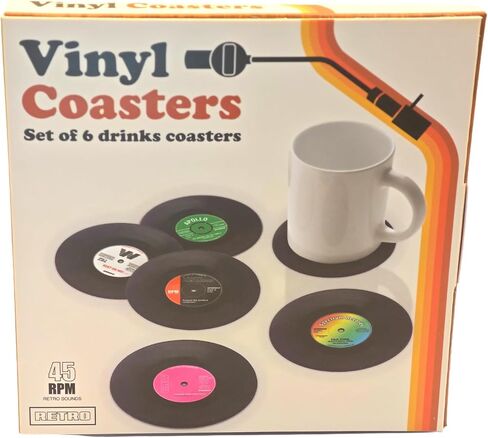 zulinlong 6-Coaster Set Retro Vinyl Coasters, Non-Slip & Heat-Resistant Cup Mats for Cold & Hot Drinks, Fits All Cup Types, Ideal Gift for Music Lovers & Retro Decor Fans (4.1 Inches) in Saudi Arabia