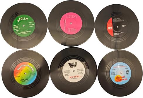 zulinlong 6-Coaster Set Retro Vinyl Coasters, Non-Slip & Heat-Resistant Cup Mats for Cold & Hot Drinks, Fits All Cup Types, Ideal Gift for Music Lovers & Retro Decor Fans (4.1 Inches) in Saudi Arabia