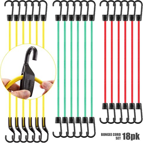 CARTMAN 30pcs Heavy Duty Bungee Cords with Hooks - Assortment in Jar, Including Tarp Clips, Canopy Ties & Ball Bungees for Secure Outdoor and Indoor Use in Saudi Arabia
