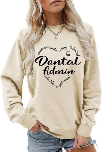 Ymesnve Womens Dental Admin Sweatshirt Funny Letter Graphic Shirts Long Sleeve Crew Neck Pullover Tops Dentist Gifts in Saudi Arabia