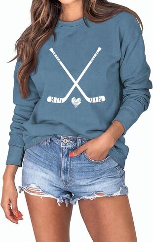 MEKOTSK المرأة هوكي البلوز لطيف الهوكي الجرافيك قمصان طويلة الأكمام طاقم الرقبة الخريف البلوز القمم الهوكي عاشق الهدايا in Kuwait