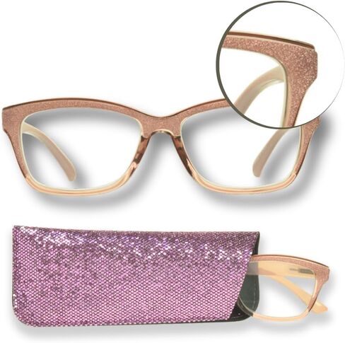 proSPORT Womens Reading Glasses Full Lens Clear Christmas Glitter Bling Shiny Crystal Rectangular in Saudi Arabia