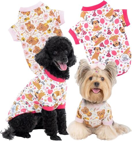 Pippo's Shop 2 Pack Dog T-Shirt Premium Peru Cotton-Fashyable و Gut و Pet Wappy Lightweight Endight Puppy Shirt قميصًا ناعمًا على جرو التنفس (Pawberry+آيس كريم جرو ، X-Small) in Kuwait