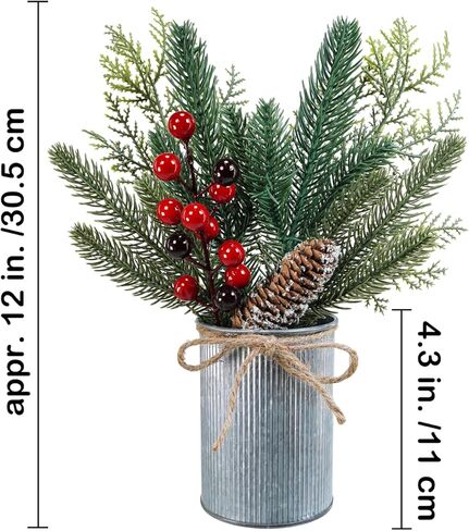Winlyn 3 Pack Christmas Artificial Potted Plants Christmas Greenery Red Berry and Snowy Pinecone in Small Rustic Galvanized Metal Pot Farmhouse Centerpiece for Holiday Winter Home Tiered Tray Tabletop in Saudi Arabia