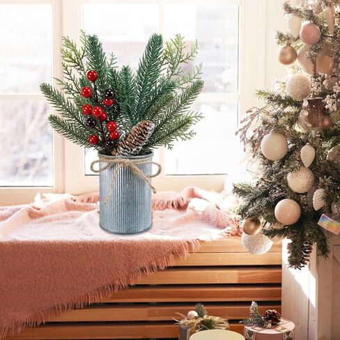 Winlyn 3 Pack Christmas Artificial Potted Plants Christmas Greenery Red Berry and Snowy Pinecone in Small Rustic Galvanized Metal Pot Farmhouse Centerpiece for Holiday Winter Home Tiered Tray Tabletop in Saudi Arabia