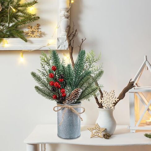 Winlyn 3 Pack Christmas Artificial Potted Plants Christmas Greenery Red Berry and Snowy Pinecone in Small Rustic Galvanized Metal Pot Farmhouse Centerpiece for Holiday Winter Home Tiered Tray Tabletop in Saudi Arabia