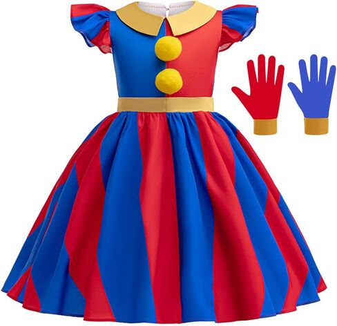IBTOM CASTLE Kids Girls Circus Clown Halloween Costume Flutter Sleeve Ruffle Dress Cosplay Carnival Party in Saudi Arabia