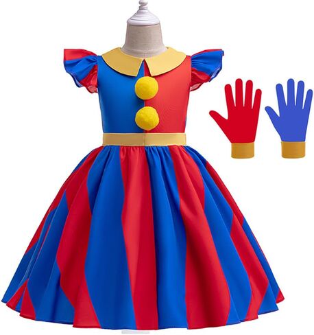 IBTOM CASTLE Kids Girls Circus Clown Halloween Costume Flutter Sleeve Ruffle Dress Cosplay Carnival Party in Saudi Arabia