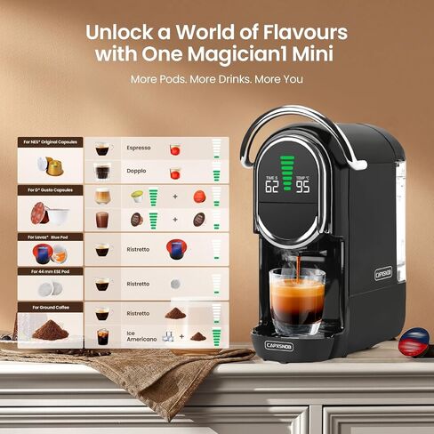 Magician1 Mini Coffee Maker for Nespresso Original, Dolce Gusto, Lavazza Blue, ESE Pods, 19-Bar Espresso Machine for Grounds, Coffee Machine with adjustable Temp & Cup Size, 21oz Reservoir in Saudi Arabia