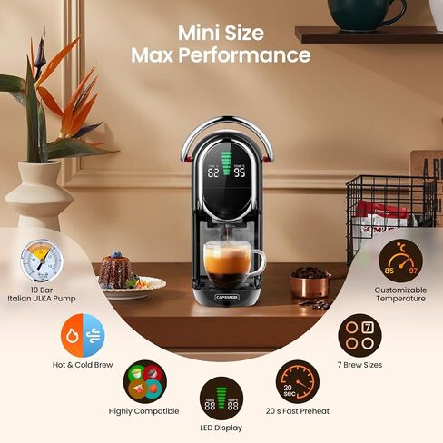 Magician1 Mini Coffee Maker for Nespresso Original, Dolce Gusto, Lavazza Blue, ESE Pods, 19-Bar Espresso Machine for Grounds, Coffee Machine with adjustable Temp & Cup Size, 21oz Reservoir in Saudi Arabia