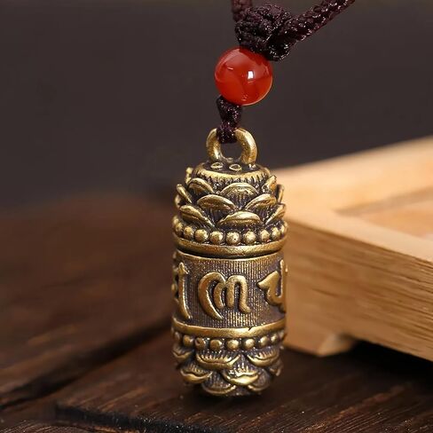 عجلة الصلاة التبتية Shurangama Mantra النحاسية من HannaFires - قلادة بوذية دوارة مع سوترا بالداخل، تجلب السلام والبركات، مع سلك قلادة، من أجل الحظ الجيد والسلام، فنغ شوي in Kuwait
