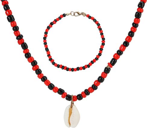 Marsrut 2Pcs Santeria Beads Necklace & Bracelet Set, Elekes Ifa Beads, Collares de Santeria Ileke Elegua Collar with Cowrie Shell Pendant, Shango Oya Yoruba Orisha Protection Jewelry, Unisex Stretch in Saudi Arabia