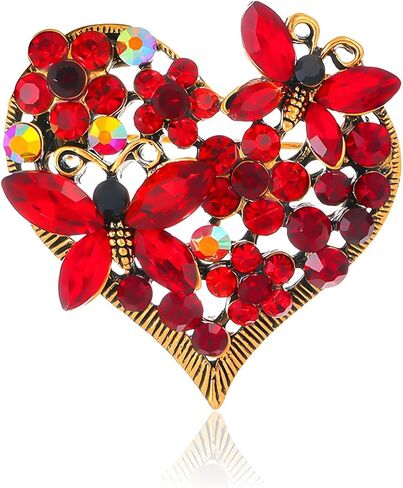 MALOYANVE Valentine's Day Crystal Love Heart Brooch Pin for Women Elegant Red Blue Hearts Fall in Love Chic Rhinestone Cubic Zirconia Lapel Pin Good for Daily Wear and Holiday Gifts in Saudi Arabia