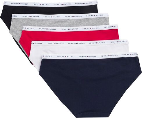 Tommy Hilfiger Women's 5 Pack Classic Cotton Logo Bikini, Red/Navy/White/Heather Grey/Black, Large in Saudi Arabia