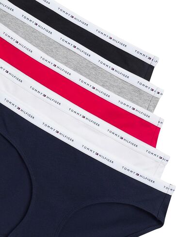 Tommy Hilfiger Women's 5 Pack Classic Cotton Logo Bikini, Red/Navy/White/Heather Grey/Black, Large in Saudi Arabia