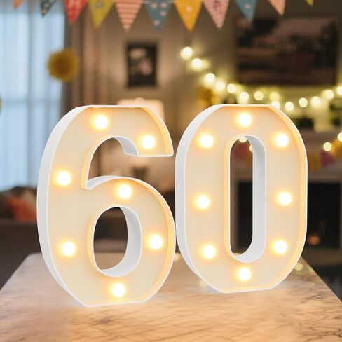 NANXU LED Marquee Light Up Numbers Sign - Lighted Birthday Numbers Sign for 60th Birthday Party Decoration, Bar Wall, Home, Table Room, Wedding and Christmas Decorations, Number 60 in Saudi Arabia
