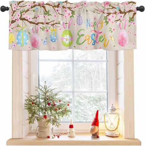 Shijh Tec Valance for Windows, Happy Easter Eggs Vintage Tree Branch Flowers Small Window Valance Curtain for Kitchen Bathroom Cafe Laundry Basement, 54Wx18L inch, 1 Piece in Saudi Arabia