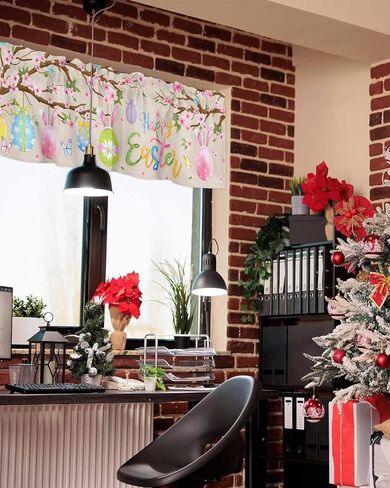 Shijh Tec Valance for Windows, Happy Easter Eggs Vintage Tree Branch Flowers Small Window Valance Curtain for Kitchen Bathroom Cafe Laundry Basement, 54Wx18L inch, 1 Piece in Saudi Arabia