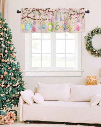 Shijh Tec Valance for Windows, Happy Easter Eggs Vintage Tree Branch Flowers Small Window Valance Curtain for Kitchen Bathroom Cafe Laundry Basement, 54Wx18L inch, 1 Piece in Saudi Arabia