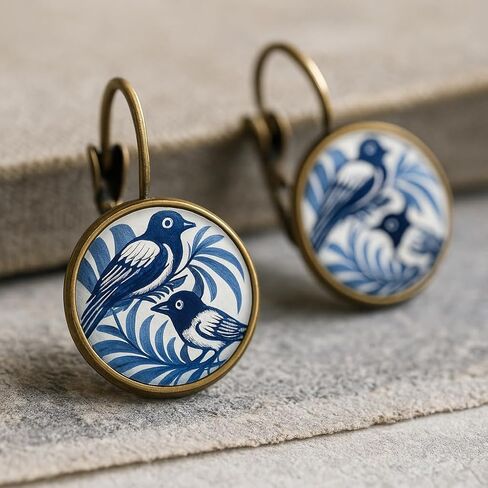 Hummingbird Earrings For Women, Cloisonne Blue Vintage Bird Cute Hoop Animal Floral Earring Trendy Statement Dainty Waterproof Non Tarnish Hypoallergenic Holiday Jewelry Gift in Saudi Arabia
