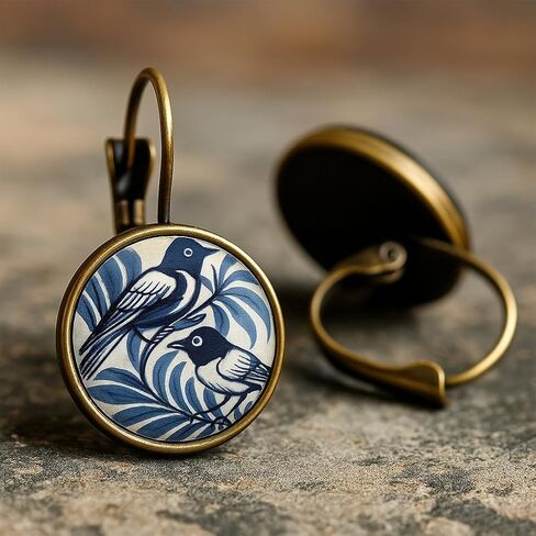 Hummingbird Earrings For Women, Cloisonne Blue Vintage Bird Cute Hoop Animal Floral Earring Trendy Statement Dainty Waterproof Non Tarnish Hypoallergenic Holiday Jewelry Gift in Saudi Arabia