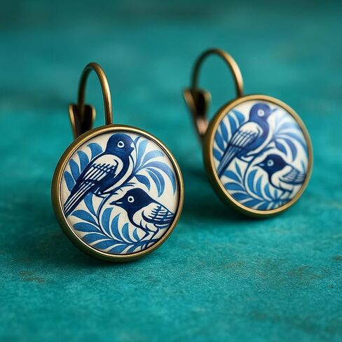 Hummingbird Earrings For Women, Cloisonne Blue Vintage Bird Cute Hoop Animal Floral Earring Trendy Statement Dainty Waterproof Non Tarnish Hypoallergenic Holiday Jewelry Gift in Saudi Arabia