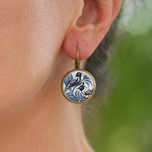 Hummingbird Earrings For Women, Cloisonne Blue Vintage Bird Cute Hoop Animal Floral Earring Trendy Statement Dainty Waterproof Non Tarnish Hypoallergenic Holiday Jewelry Gift in Saudi Arabia