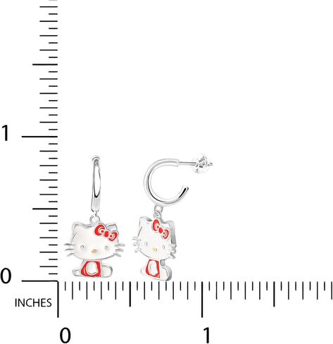 Sanrio Hello Kitty Womens Hoop Earrings - Enamel and Silver Plated Hello Kitty Half Hoop Dangle Earrings Officially Licensed in Saudi Arabia